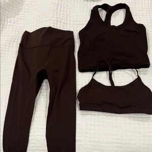 3-Piece Volare Dark Brown Activewear Set - Sports Bras & Leggings